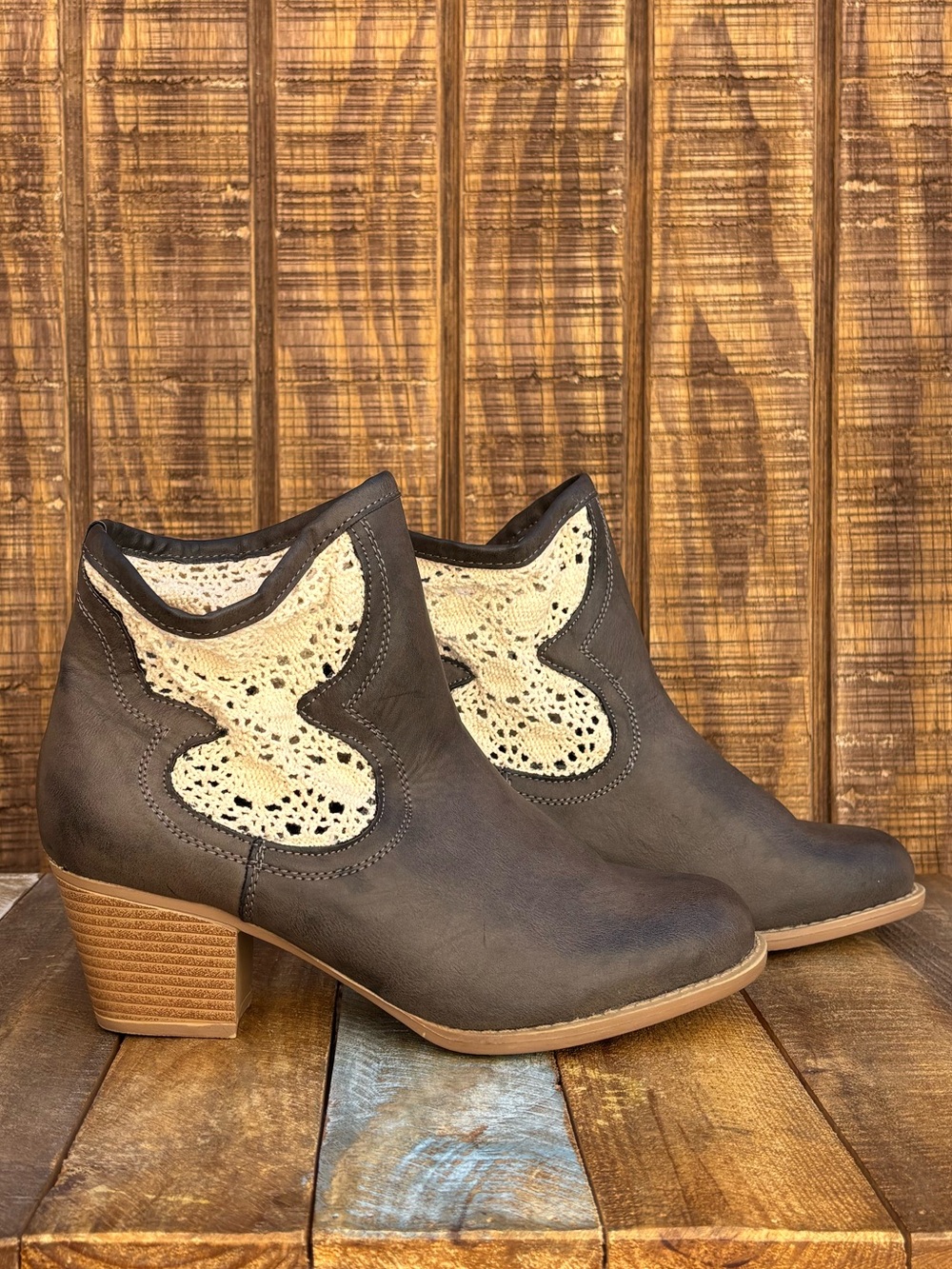 Rampage Dark Brown Crochet Knit Sides Ankle Boots